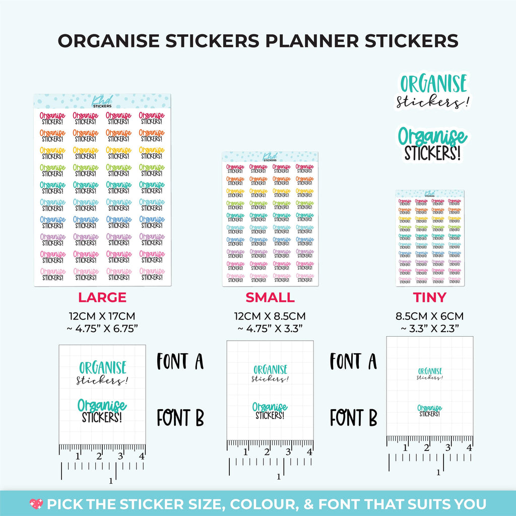 Organise Stickers! Planner Stickers, Three Sizes including tiny, Removable
