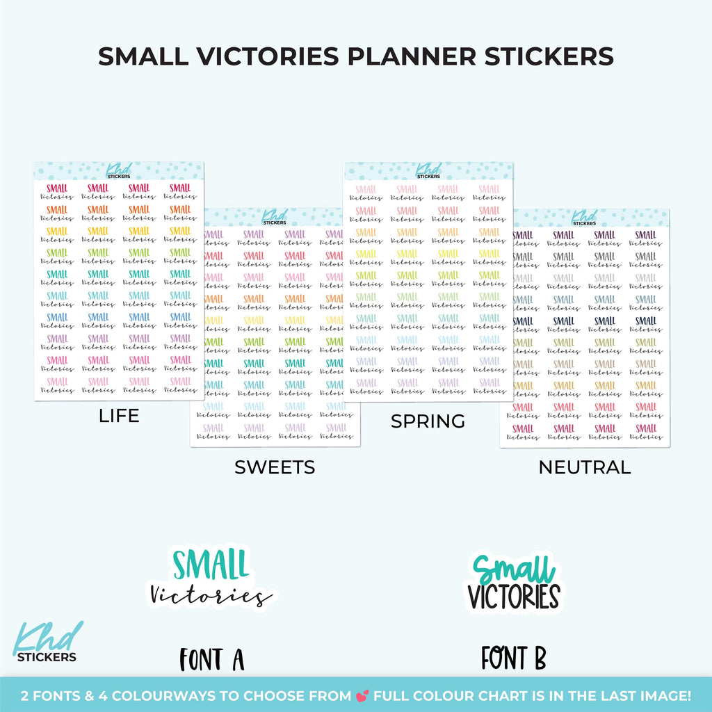 Small Victories Script Planner Stickers, Three Sizes including tiny, Removable