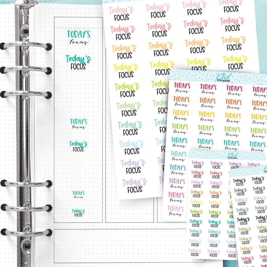 Today's Focus Script Planner Stickers, Three Sizes including tiny, Removable