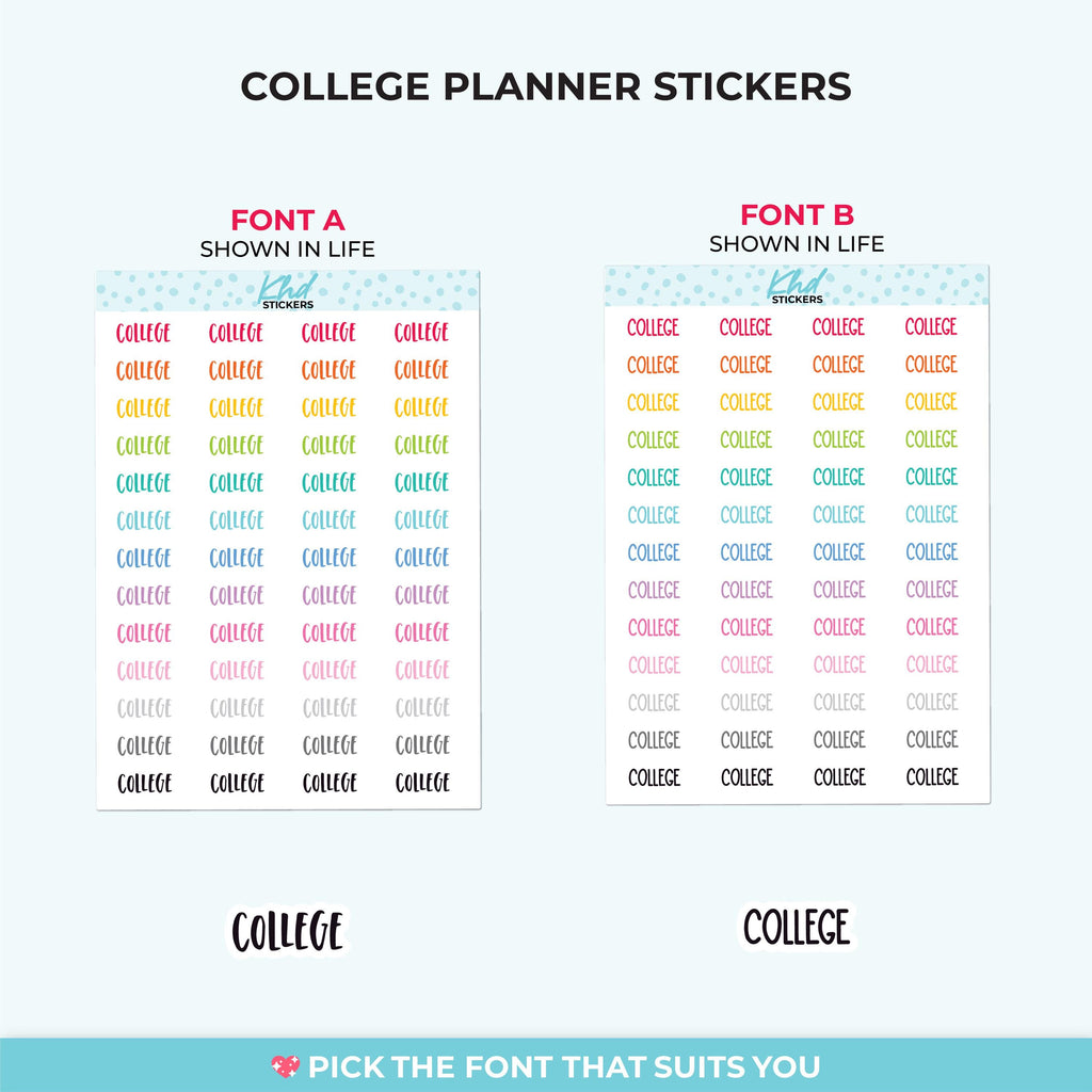 College Planner Stickers, Select from 2 fonts & 3 sizes, Script Planner Stickers, removable