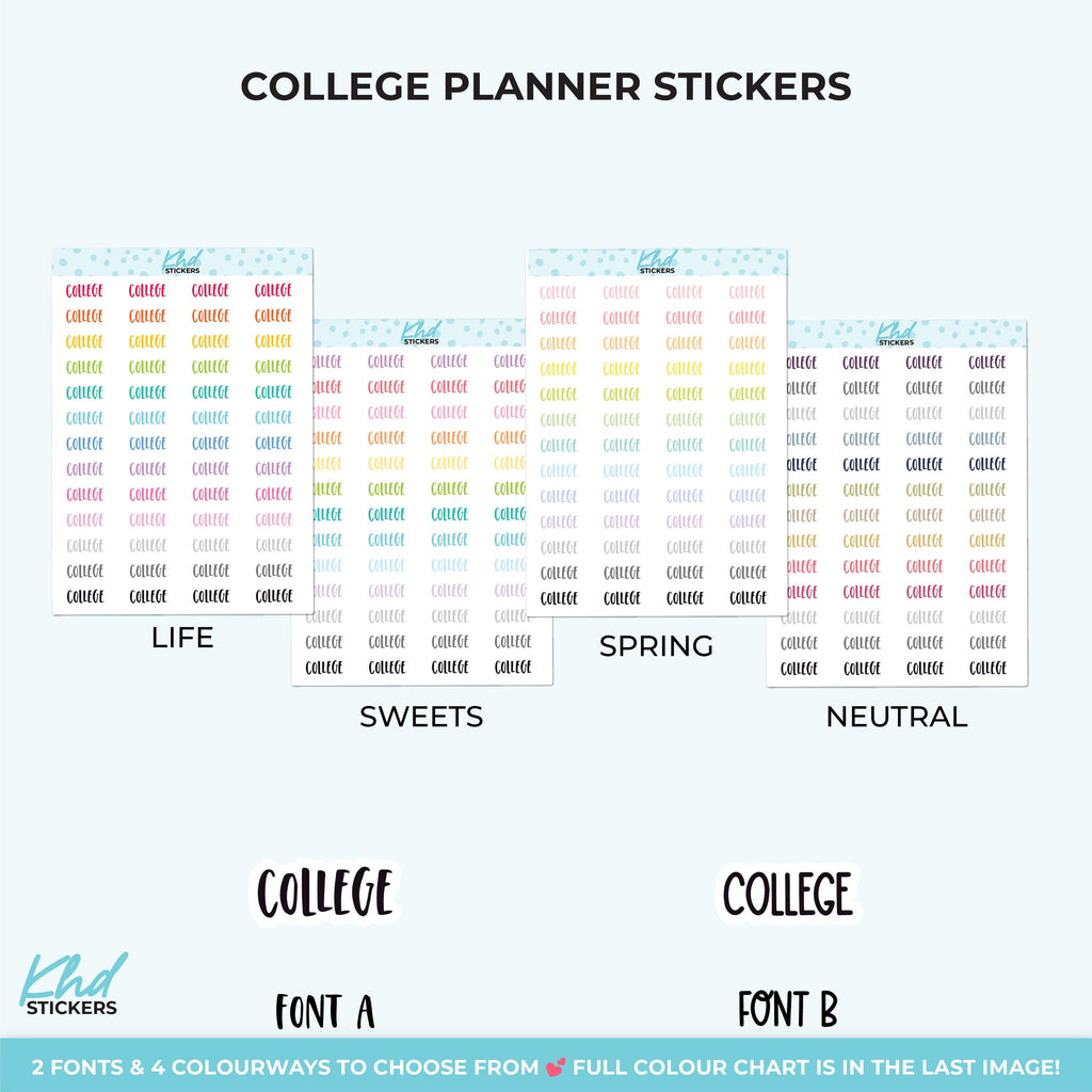 College Planner Stickers, Select from 2 fonts & 3 sizes, Script Planner Stickers, removable