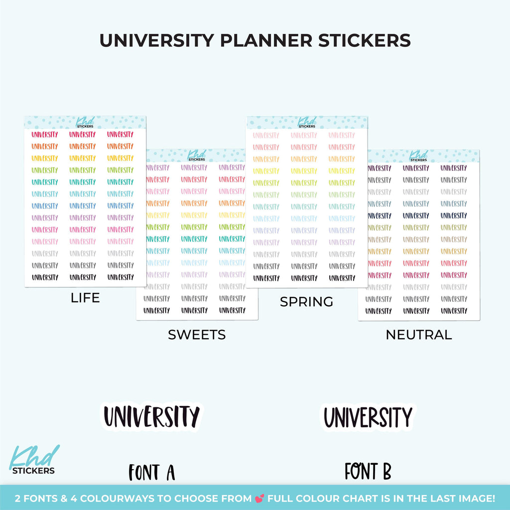 University Planner Stickers, Select from 2 fonts & 3 sizes, Script Planner Stickers, removable
