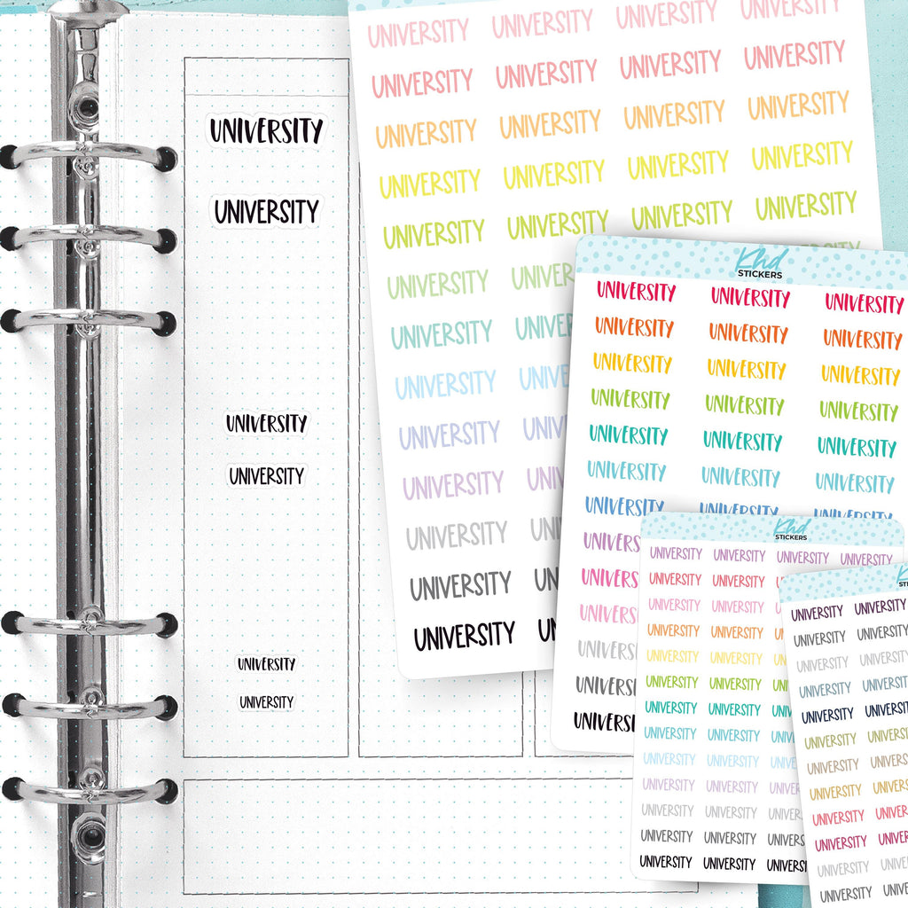 University Planner Stickers, Select from 2 fonts & 3 sizes, Script Planner Stickers, removable
