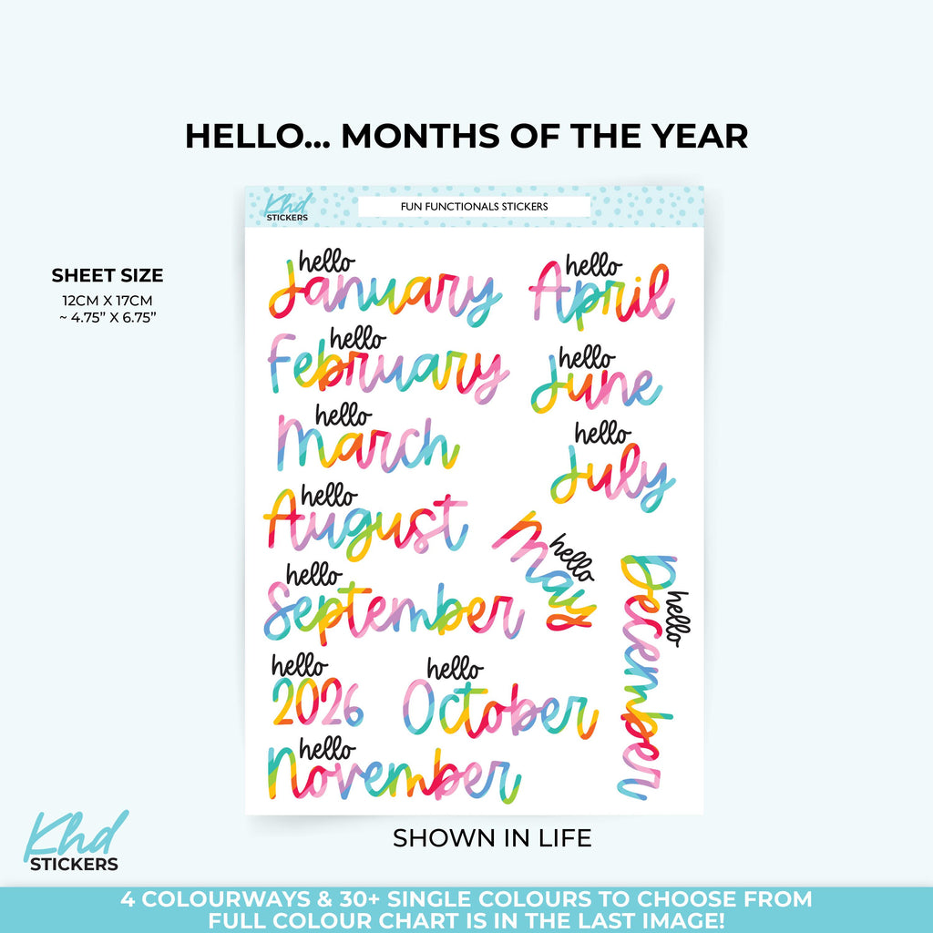 2025 or 2026 Months of the Year Planner Stickers