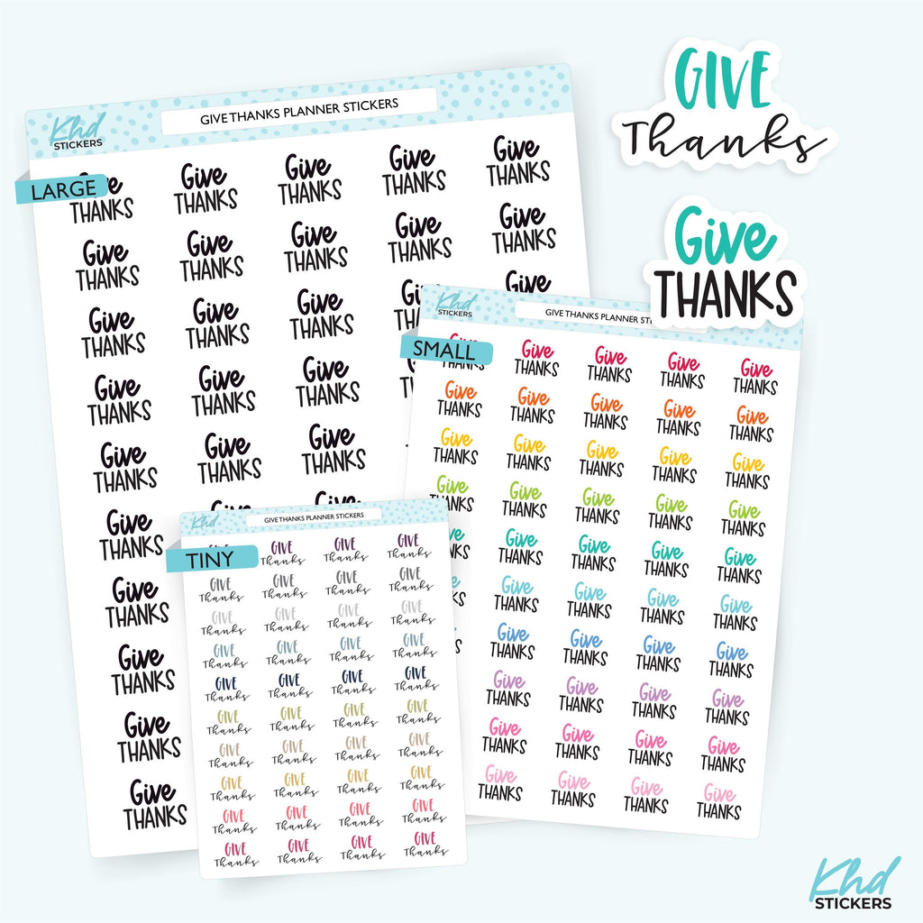 Give Thanks Planner Stickers, Three Sizes including tiny, Removable
