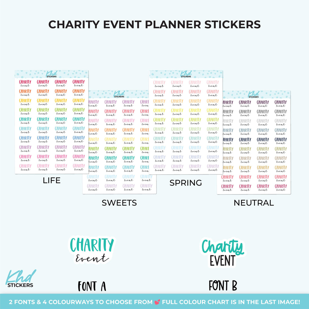 Charity Event Planner Stickers, Three Sizes including tiny, Removable
