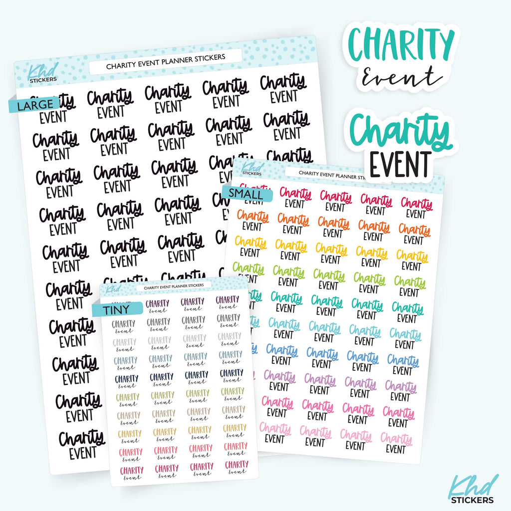 Charity Event Planner Stickers, Three Sizes including tiny, Removable