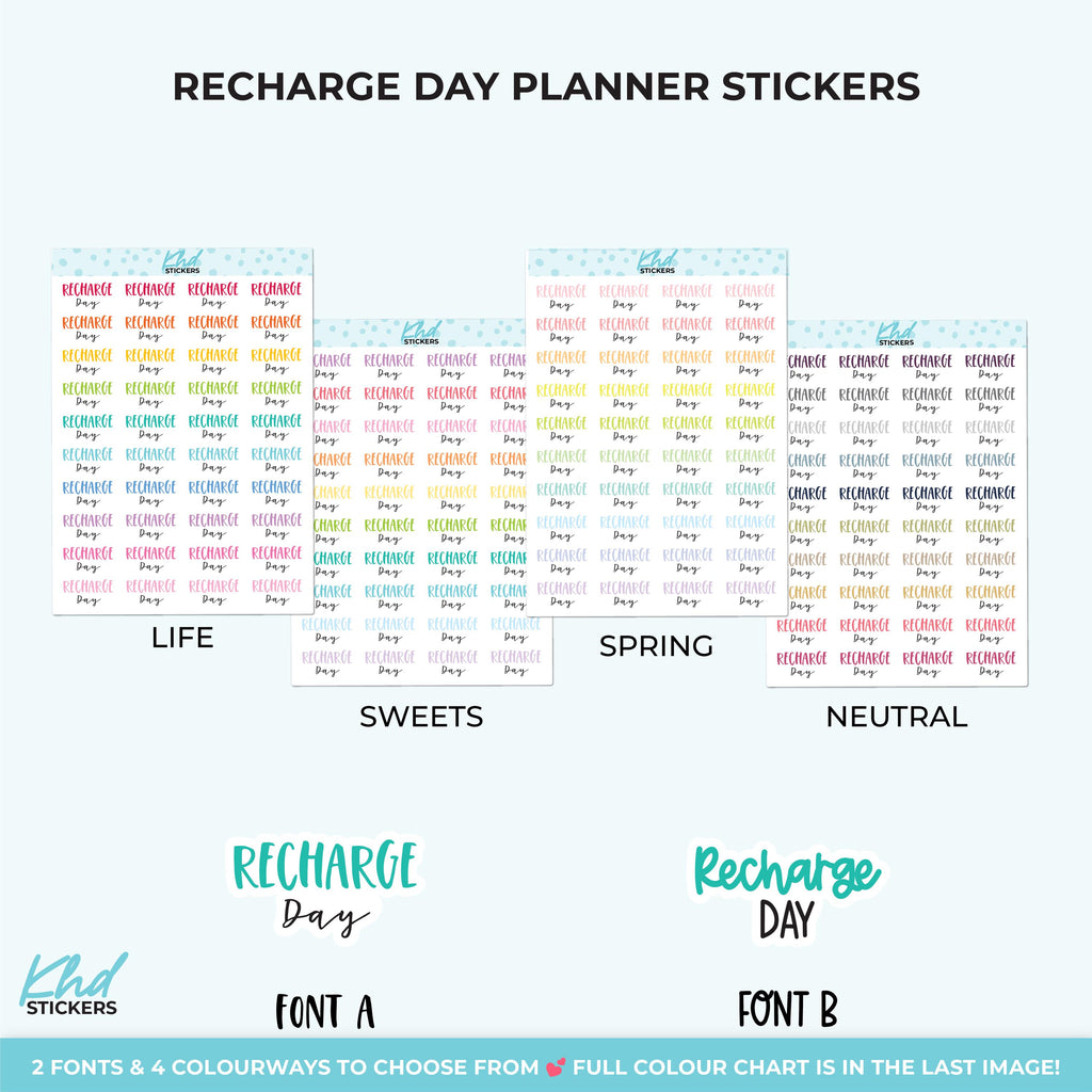 Recharge Day Planner Stickers, Three Sizes including tiny, Removable
