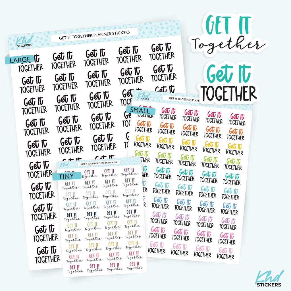 Get It Together Planner Stickers, Three Sizes including tiny, Removable