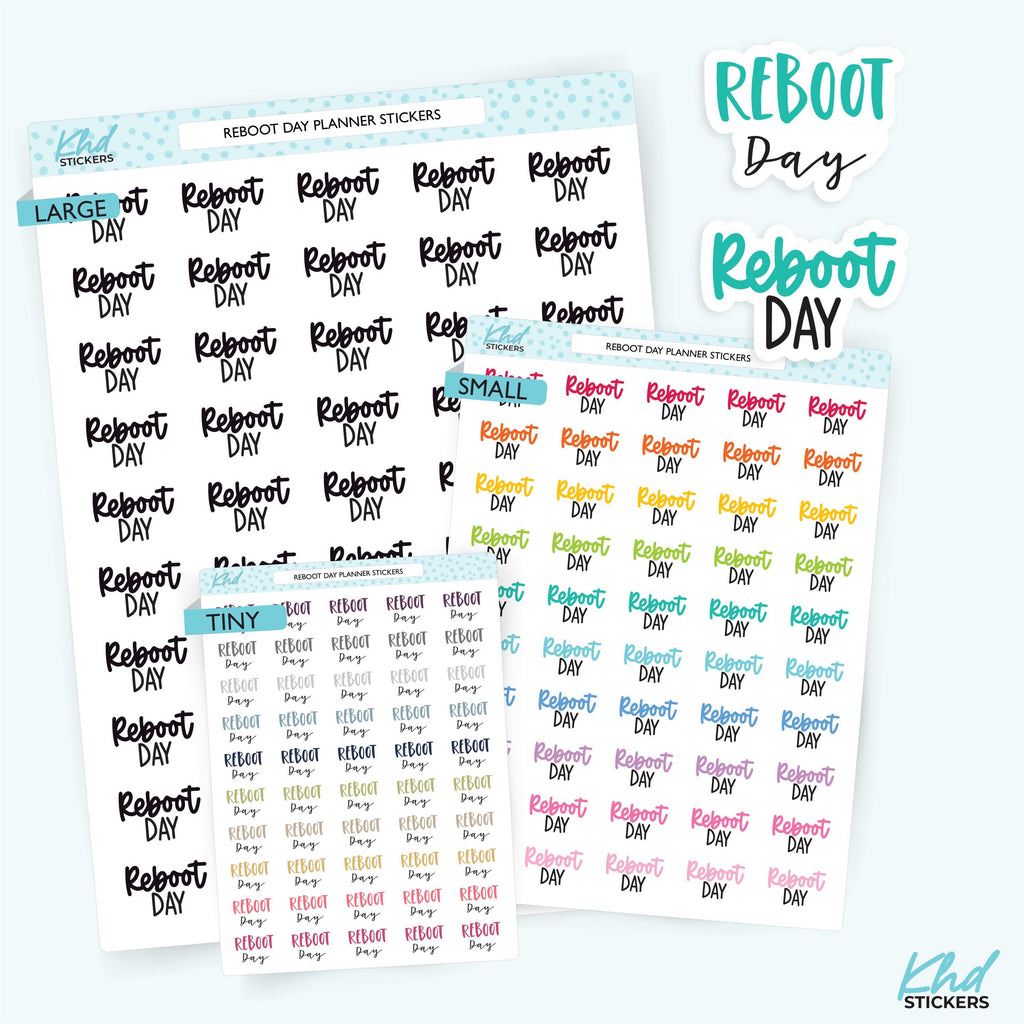 Reboot Day Script Planner Stickers, Three Sizes including tiny, Removable