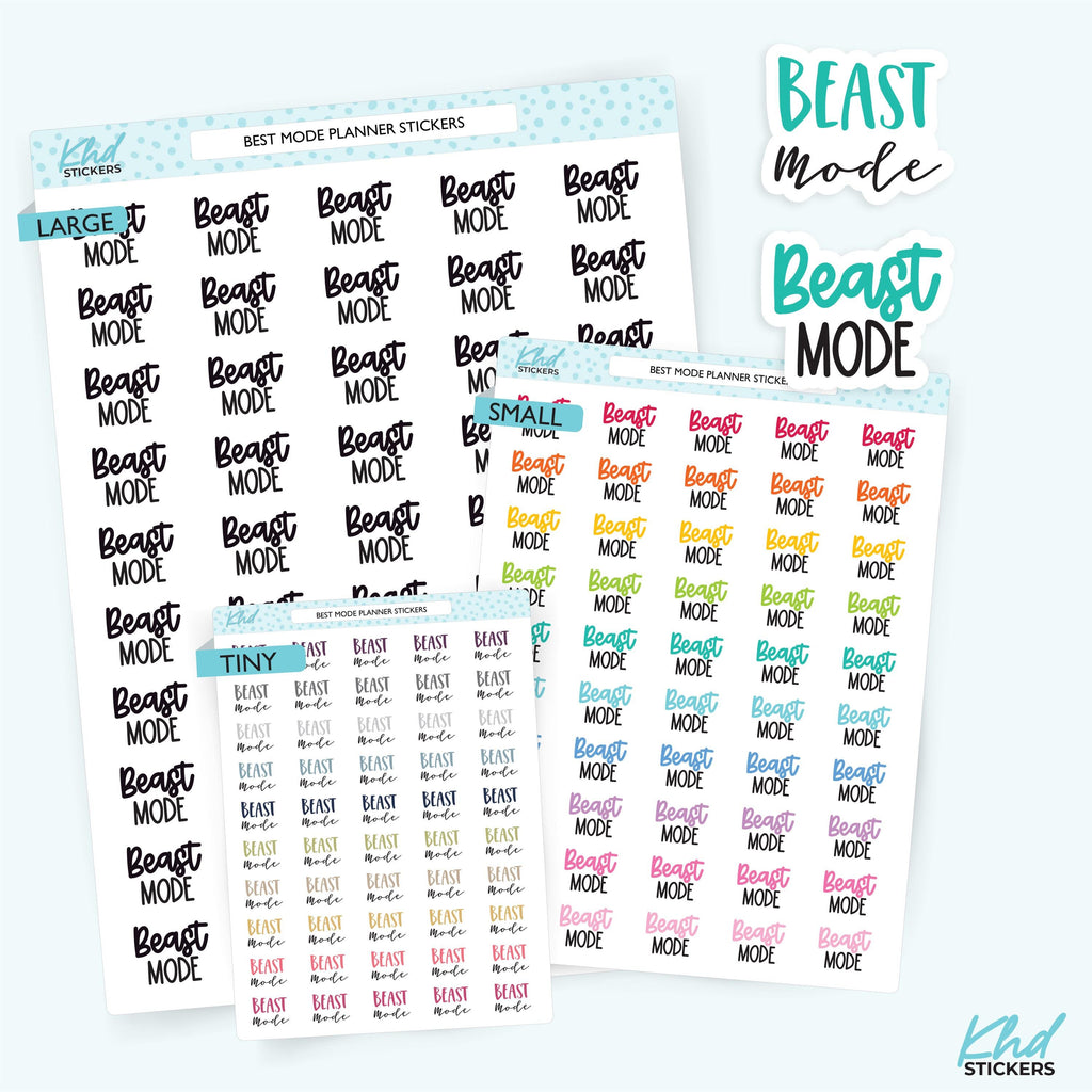 Beast Mode Script Planner Stickers, Three Sizes including tiny, Removable