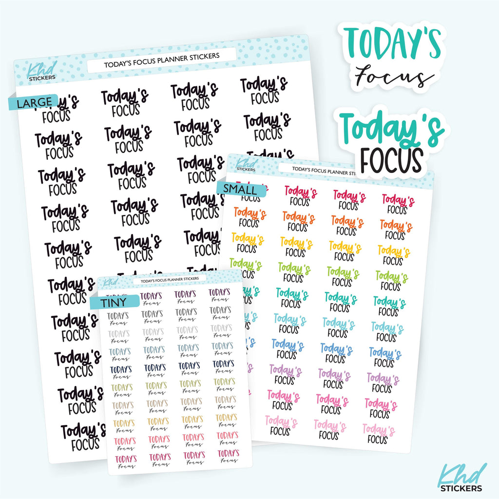 Today's Focus Script Planner Stickers, Three Sizes including tiny, Removable