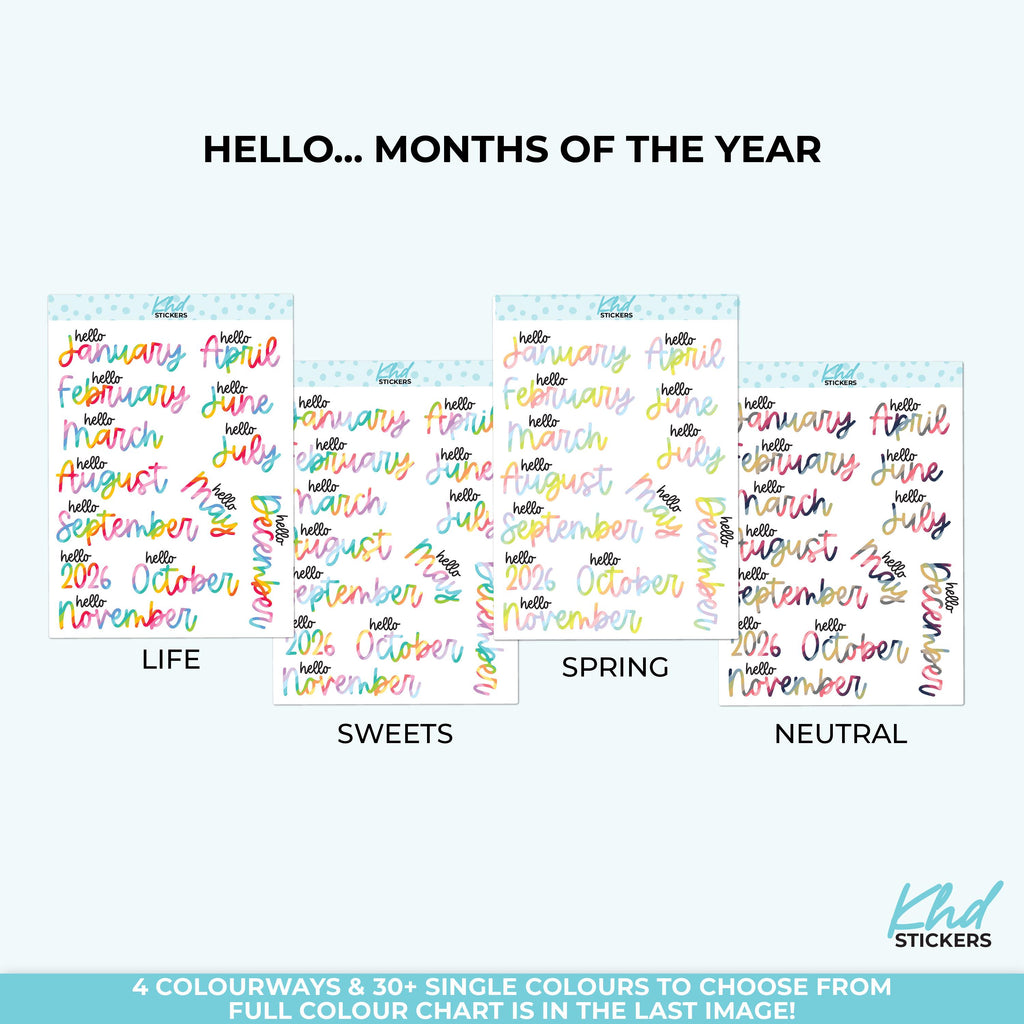 2025 or 2026 Months of the Year Planner Stickers