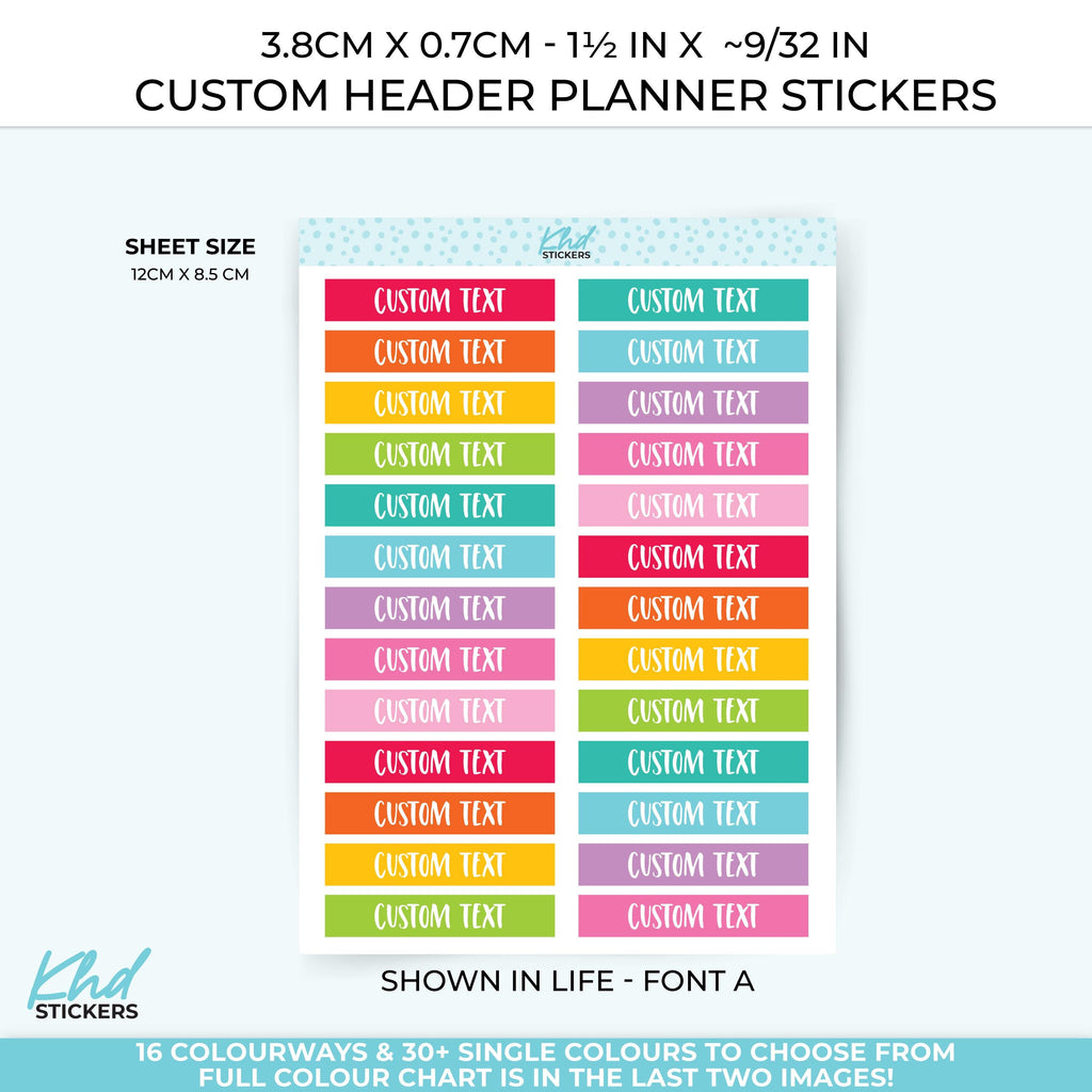 Custom Header Stickers - 3.8cm x 0.7cm - 1½ in x 9/32 in