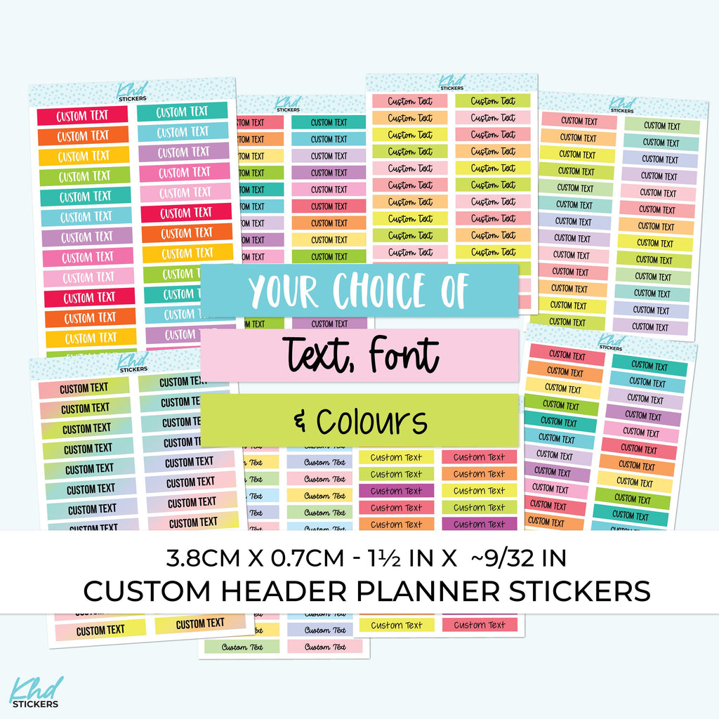 Custom Header Stickers - 3.8cm x 0.7cm - 1½ in x 9/32 in