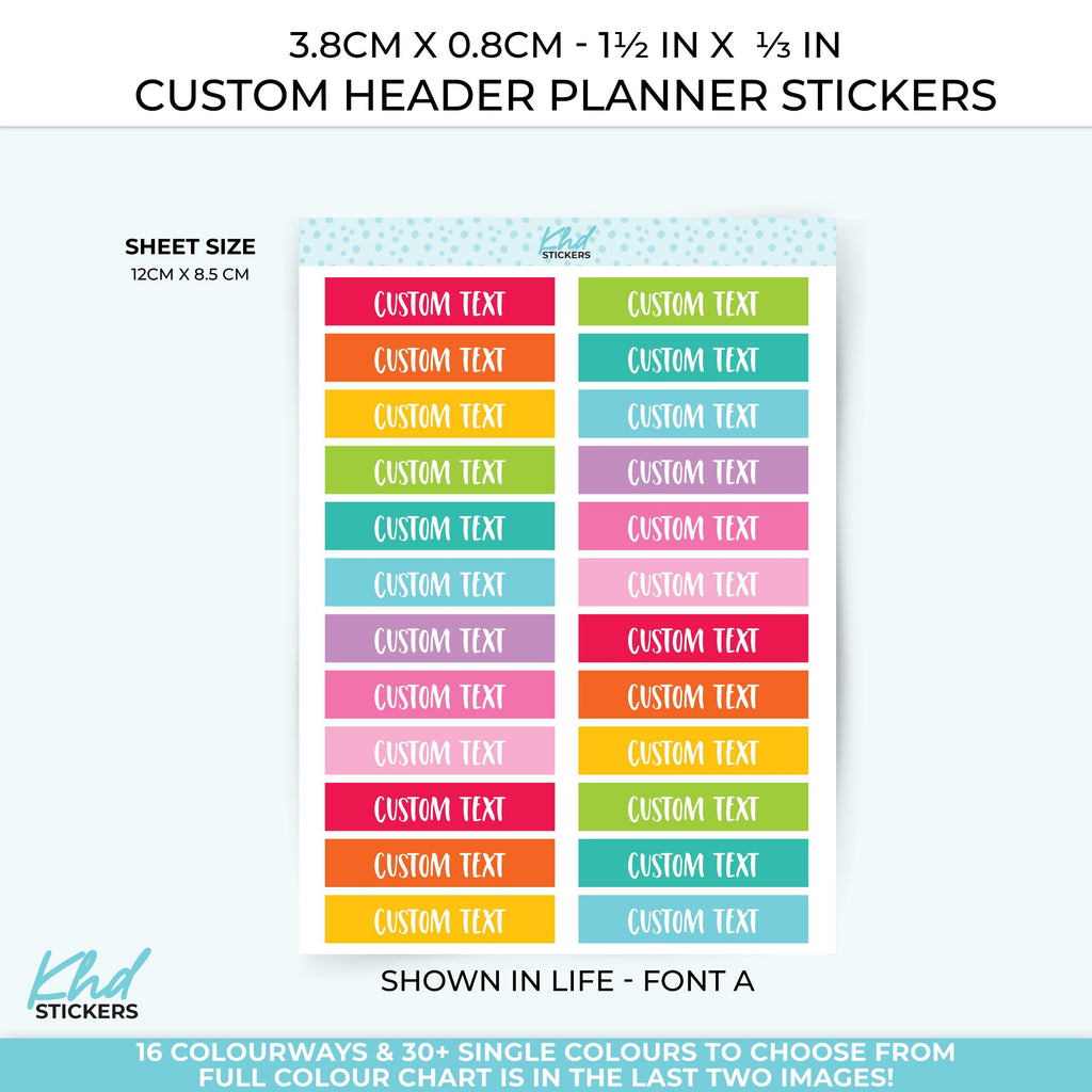 Custom Header Stickers - 3.8cm x 0.8cm - 1½ in x ⅓ in