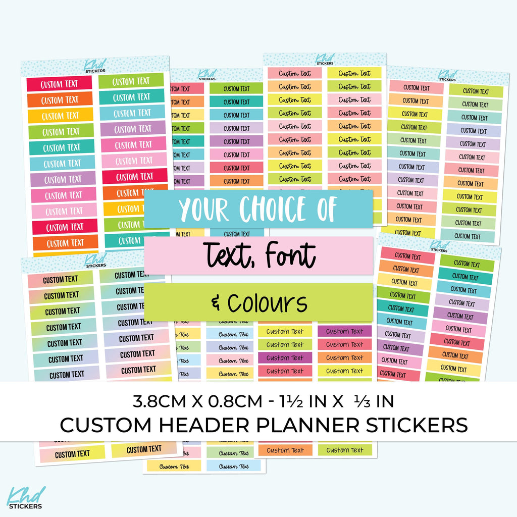 Custom Header Stickers - 3.8cm x 0.8cm - 1½ in x ⅓ in