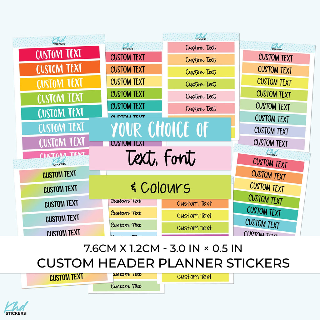 Custom Header Stickers - 7.2cm x 1.2cm - 3" x ~0.5"