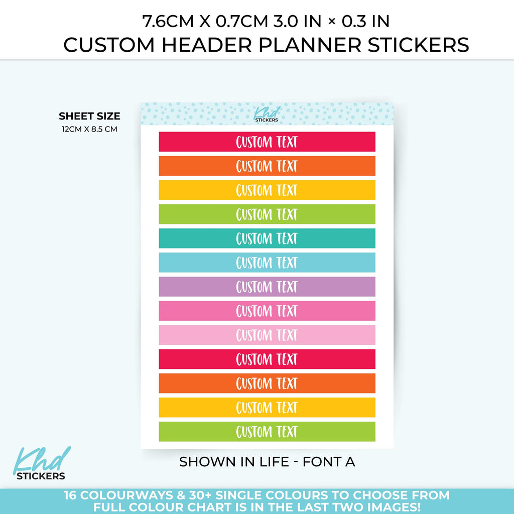Custom Header Stickers - 7.2cm x 0.7cm - 3" x ~0.5"