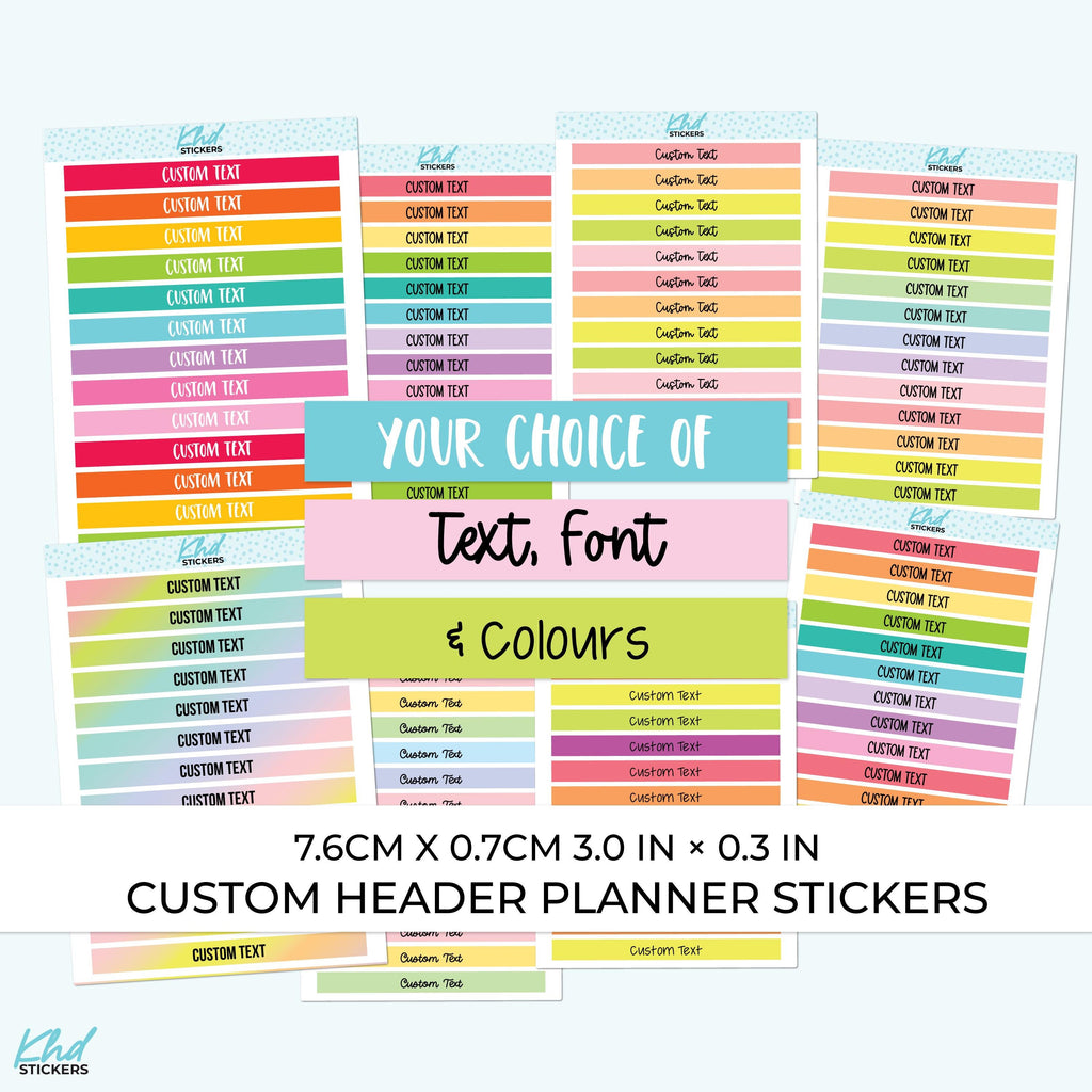 Custom Header Stickers - 7.2cm x 0.7cm - 3" x ~0.5"