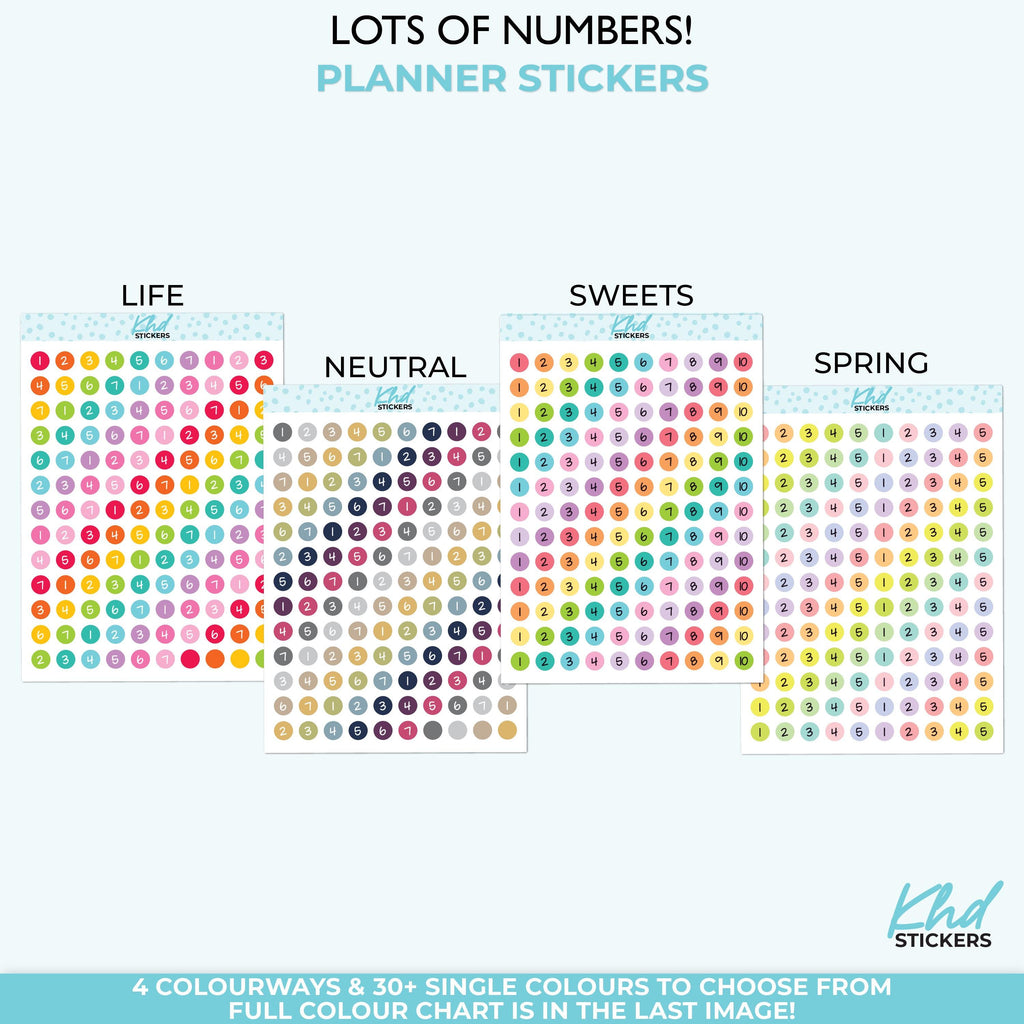 Lots of Numbers – 1 to 5, 1 to 7, 1 to 10, and 1 to 100 , Planner Stickers, Removable