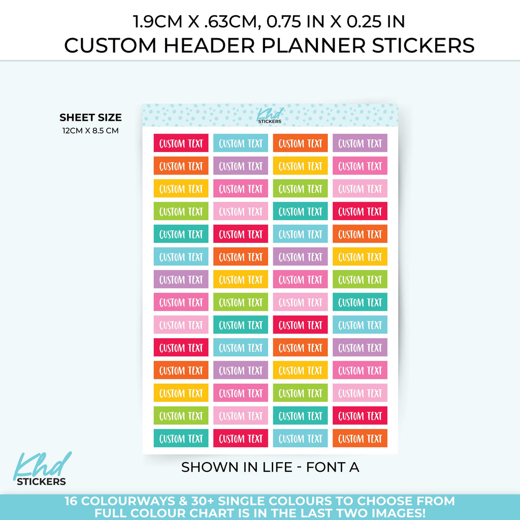 Custom Header Stickers - 1.9cm x .63cm, 0.75" x 0.25"
