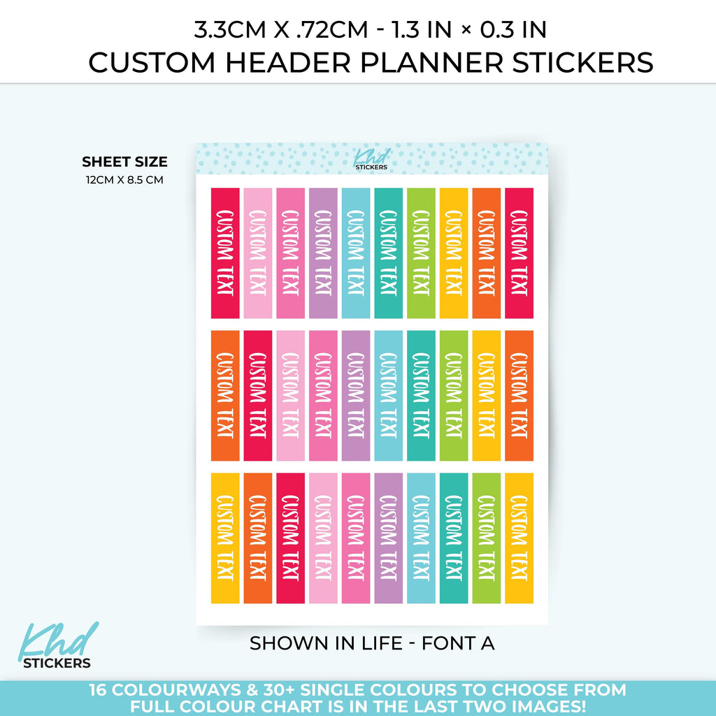 Custom Header Stickers - 3.3cm x 0.72cm - 1.3" x ~0.3"