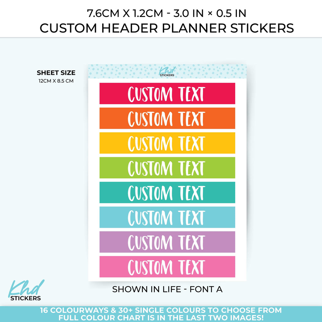 Custom Header Stickers - 7.2cm x 1.2cm - 3" x ~0.5"