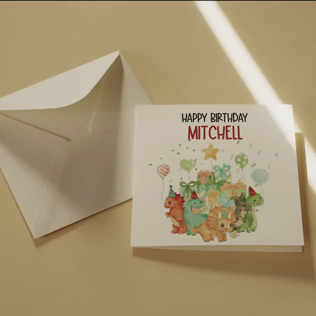 Personalised Dinosaur Birthday Card, Customised, Greeting Card