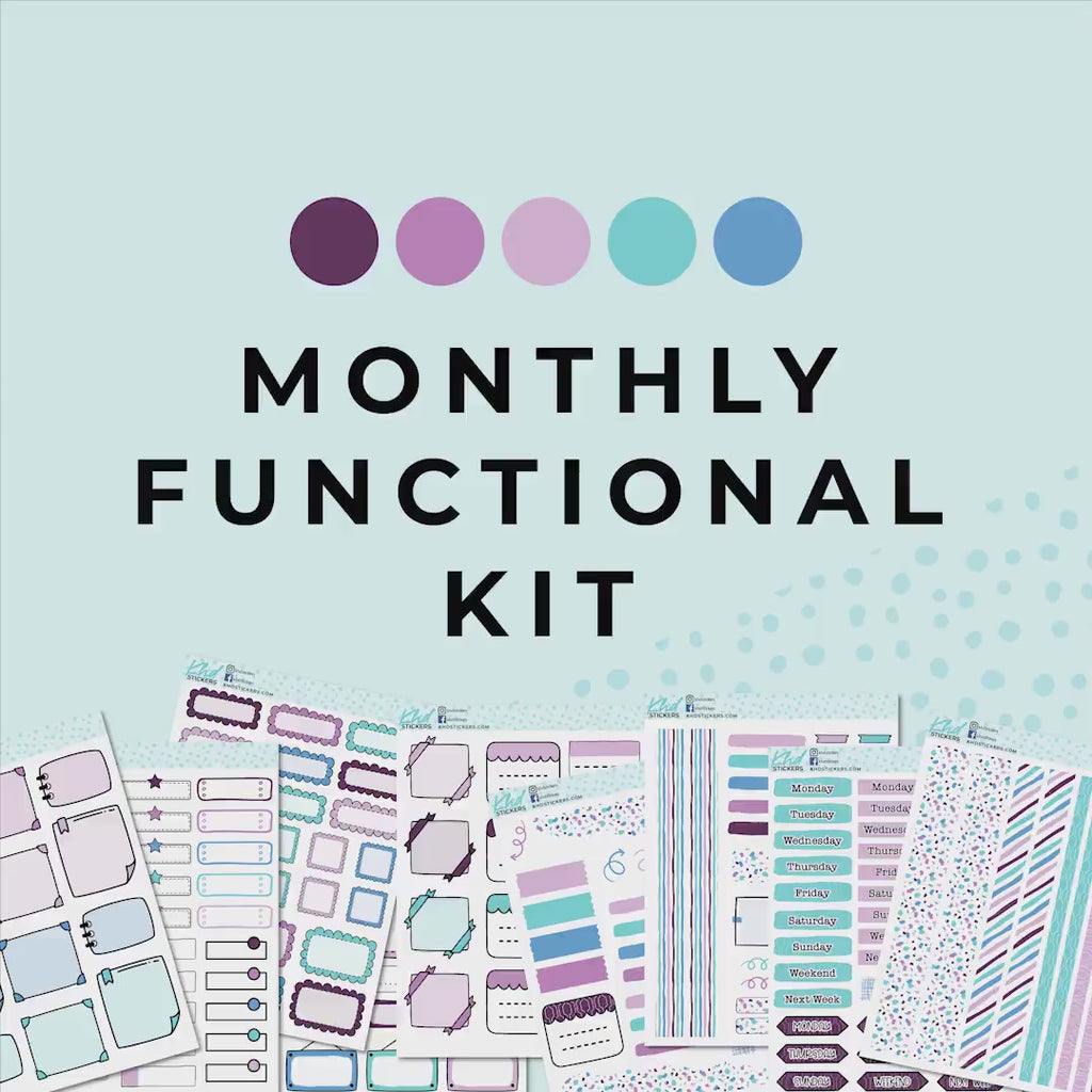 Monthly Functional Planner Sticker Kit - Purple & Blue - Planner Stickers - Kit 4804