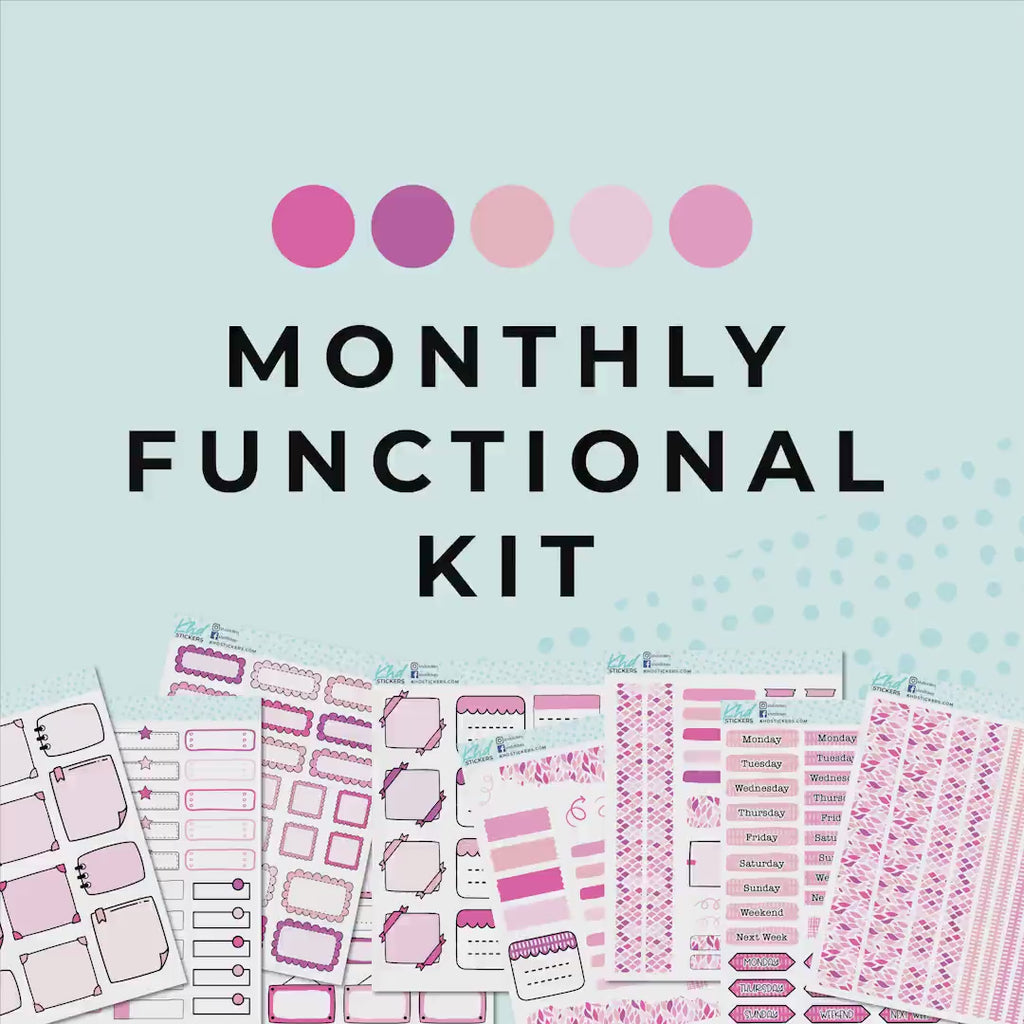 Monthly Functional Planner Sticker Kit - Pretty In Pink - Planner Stickers - Kit 4806