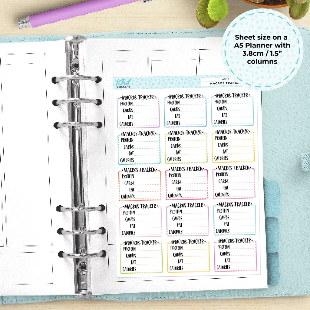 Macro Trackers for Protein, Cabs, Fat and Calories, Planner Stickers, Removable