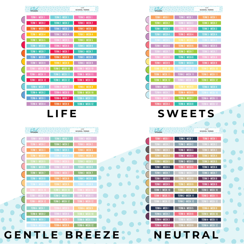 School Term Planner Stickers. Full Year, Planner Stickers, Removable