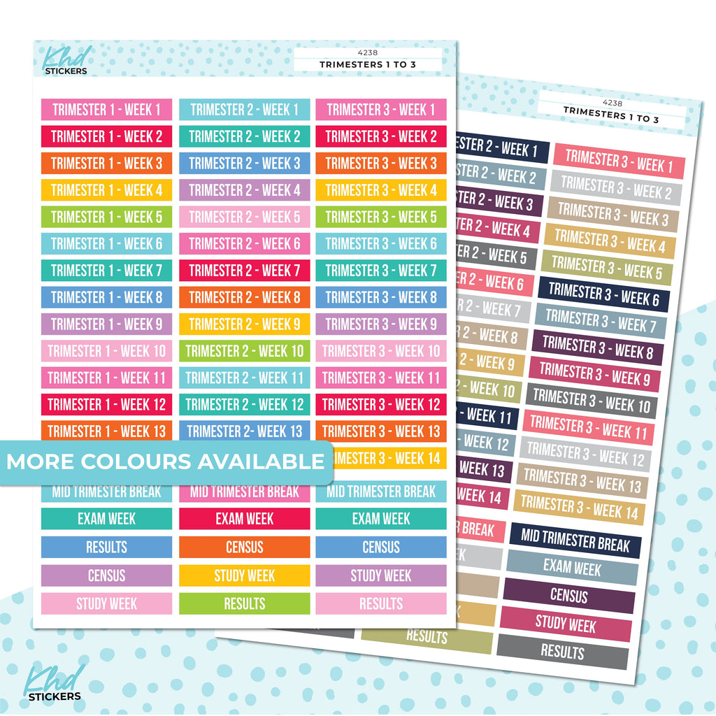 Trimester 1 to 3, 14 weeks each, Planner Stickers, Removable