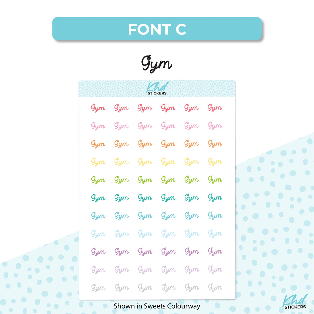 Gym Stickers Stickers, Planner Stickers, Select from 6 fonts & 2 sizes, Removable