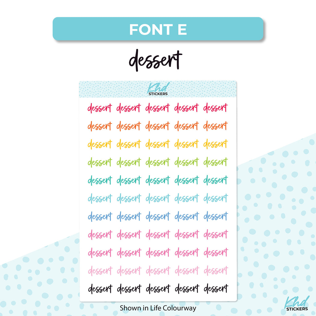 Dessert Stickers, Script Planner Stickers, Select from 6 fonts & 2 sizes, Removable