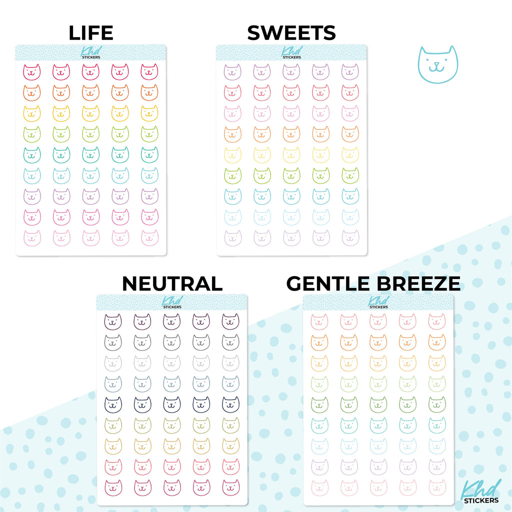 Cat Icon Stickers, Planner Stickers, 2 sizes and over 30 colours, Removable