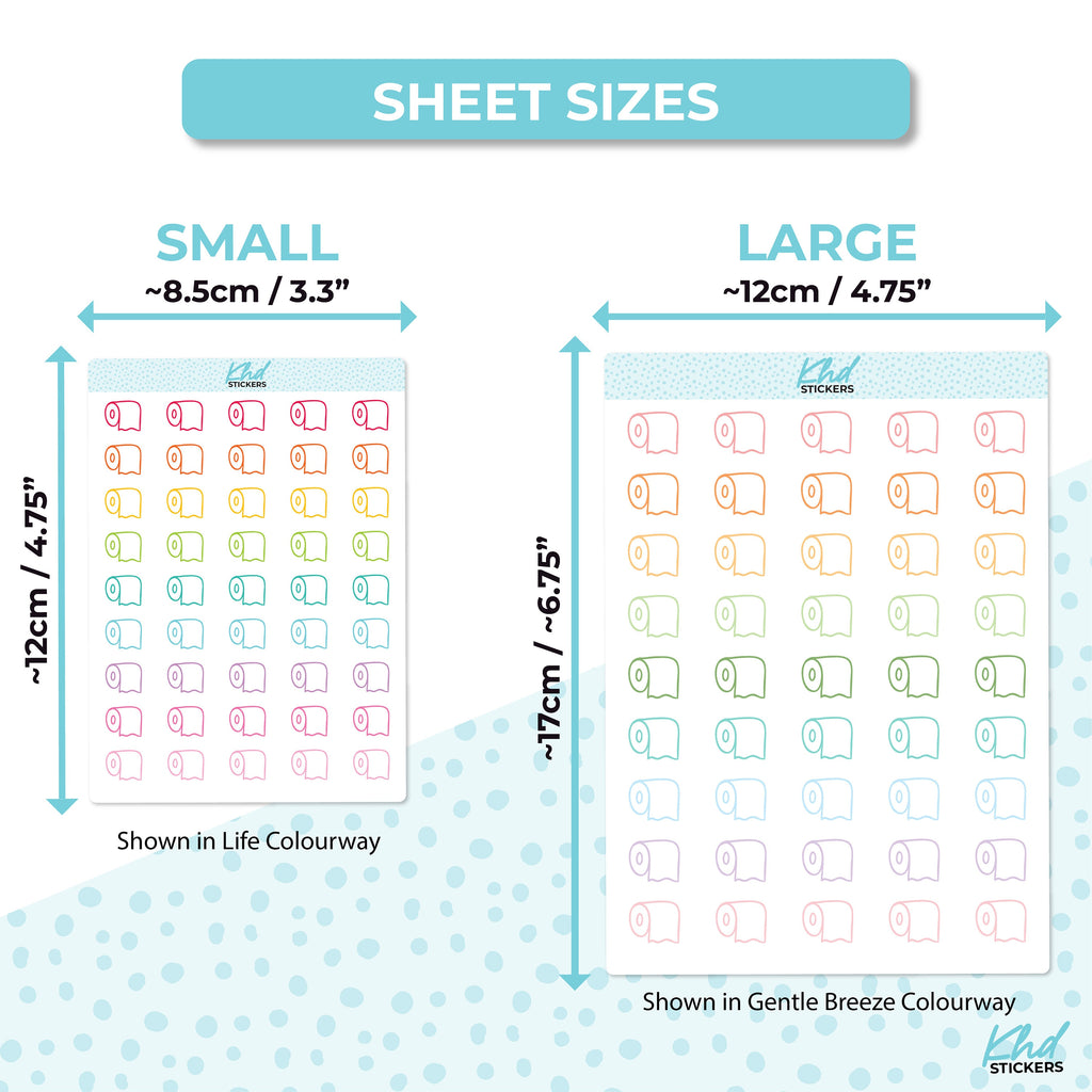 Toilet Paper Stickers, Planner Stickers, 2 sizes and over 30 colours, Removable