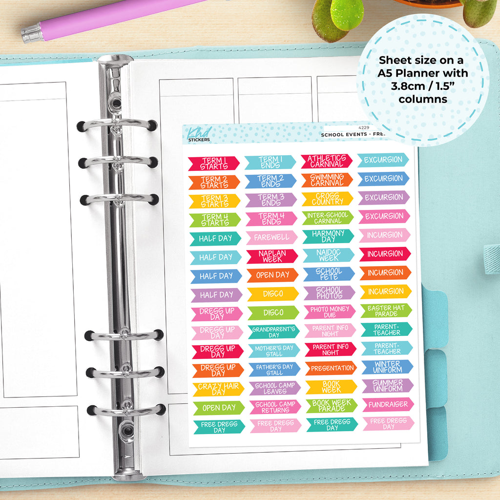 School Event Stickers, Planner Stickers, Removable