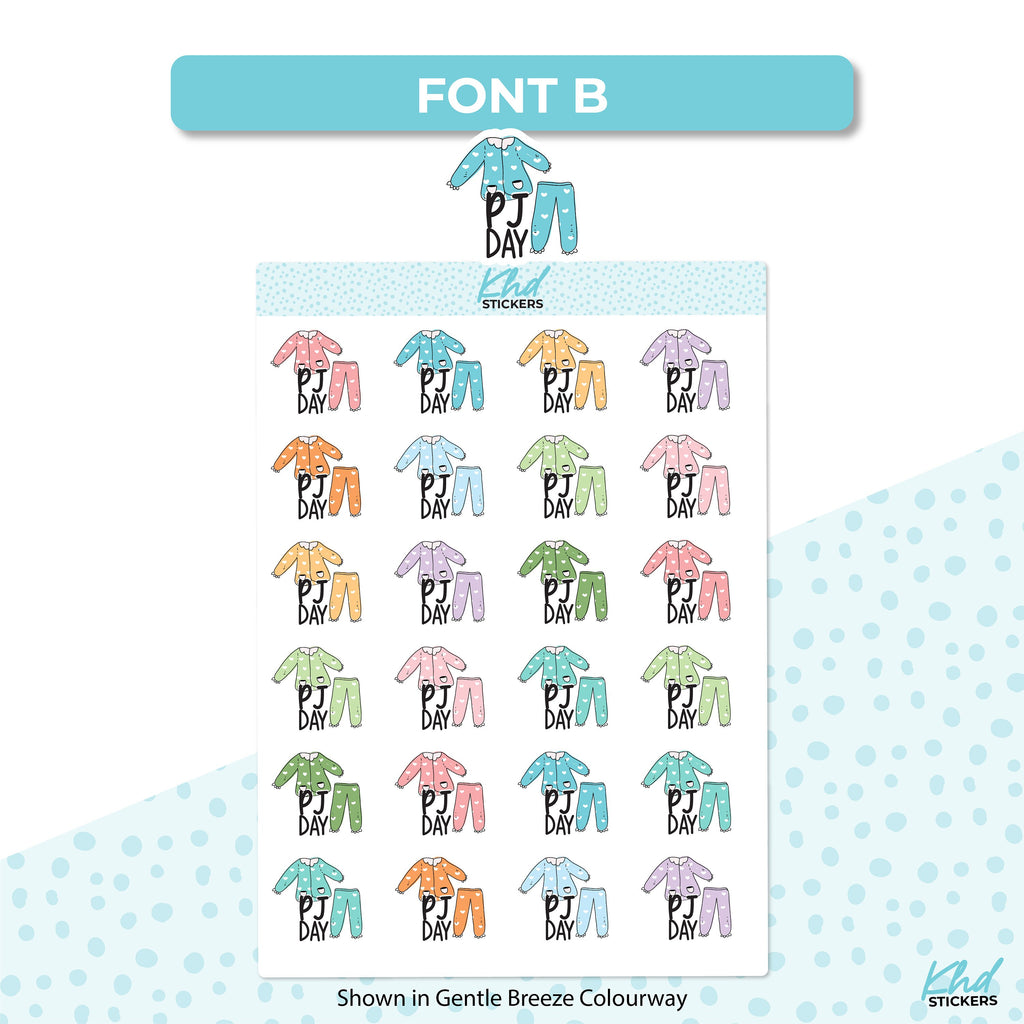 PJ Day Icon Stickers, Planner Stickers, Two Size and Font Options, Removable