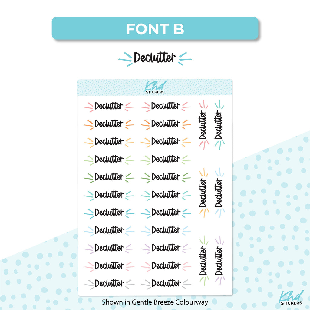 Declutter Stickers, Planner Stickers, Two Size and Font Options, Removable