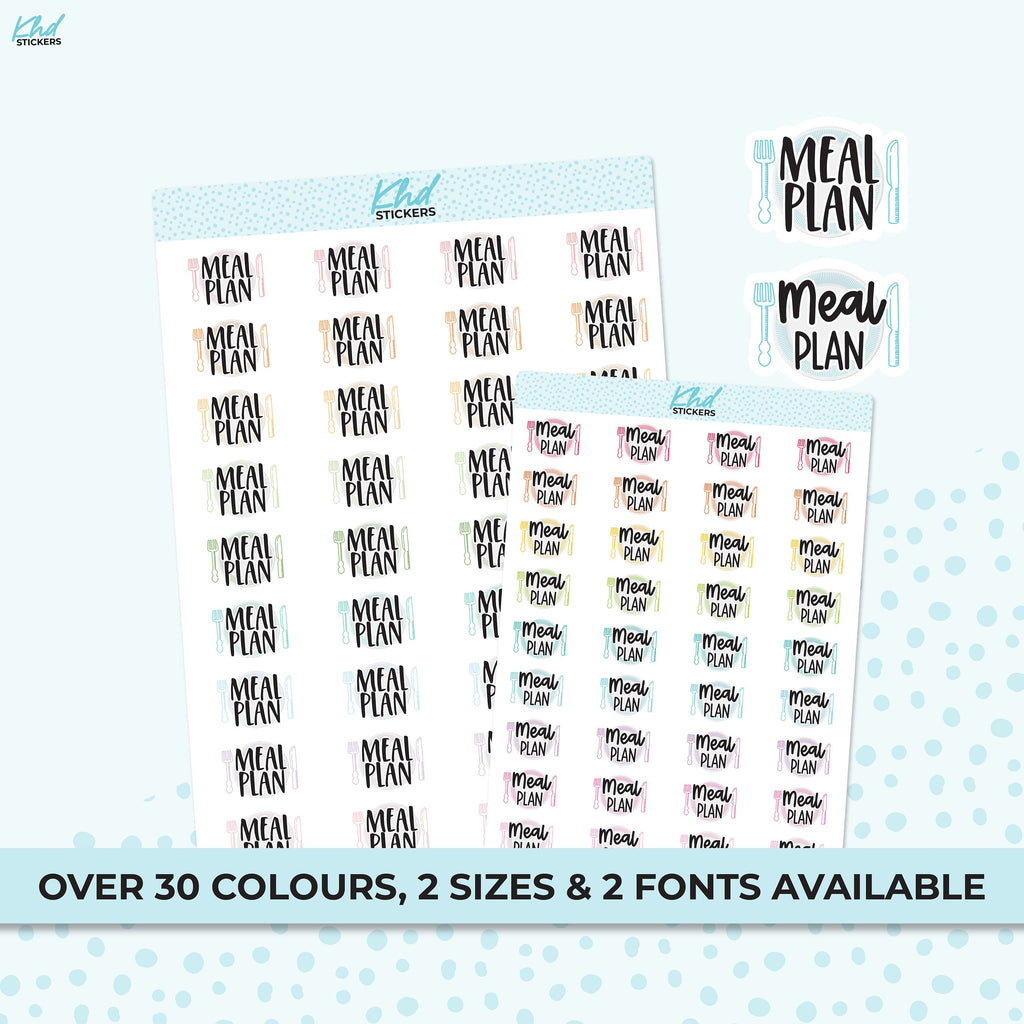 Meal Plan Stickers, Planner Stickers, Two Size and Font Options, Removable