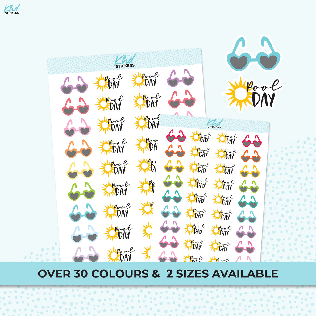Pool Day Stickers, Planner Stickers, Two Sizes, Removable