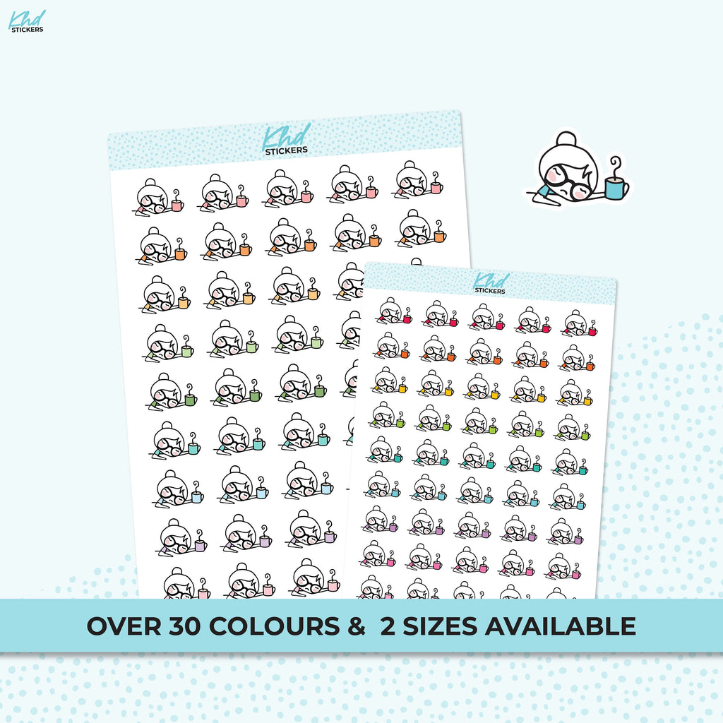 Planner Girl Leona Exhausted, Need Coffee! Planner Stickers, Removable