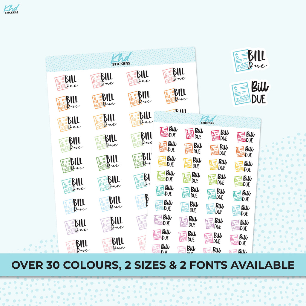 Bill Due Stickers, Planner Stickers, Removable