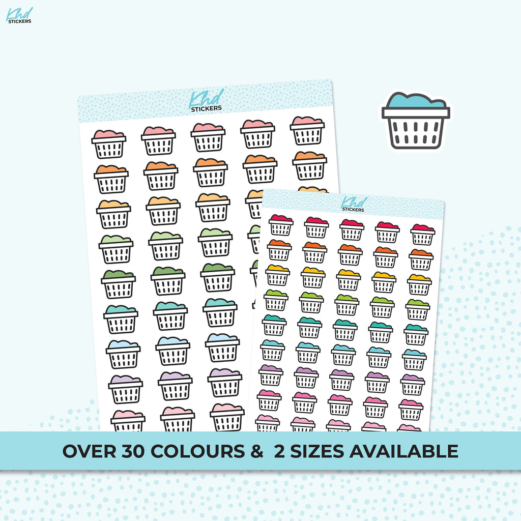 Laundry Wash Basket Stickers, Planner Stickers, 2 sizes and over 30 colours, Removable