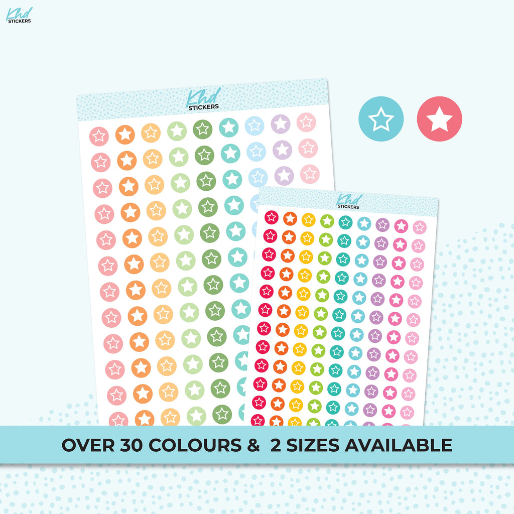 Stars Stickers, Planner Stickers, 2 sizes and over 30 colours, Removable