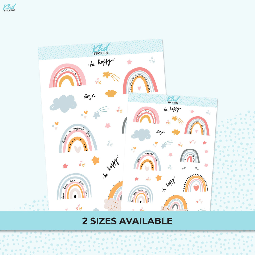 Pastel Rainbow Stickers, Planner Stickers, Two Sizes, Removable