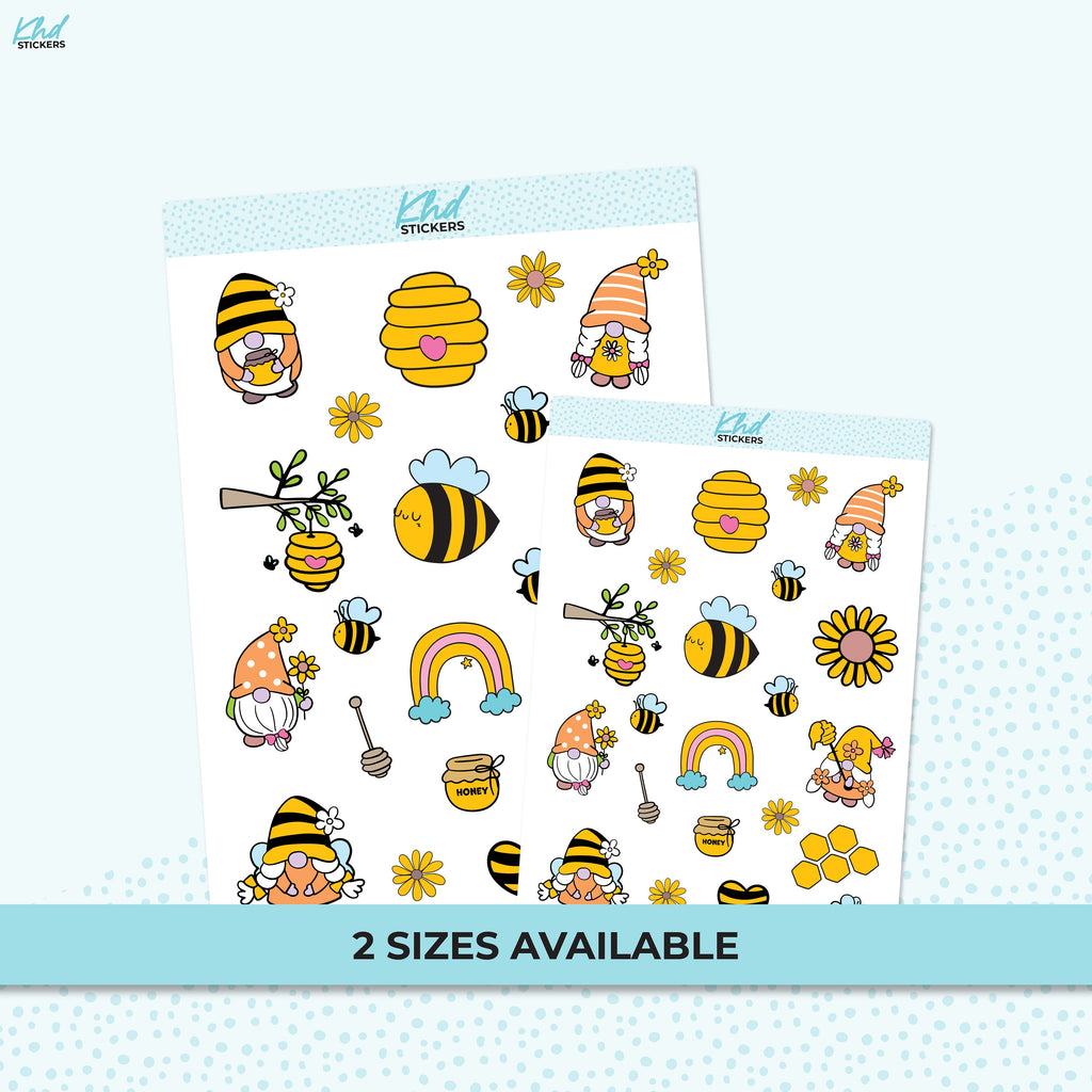 Busy Bee Gnomes Decorative Stickers, Planner Stickers, Two Sizes, Removable