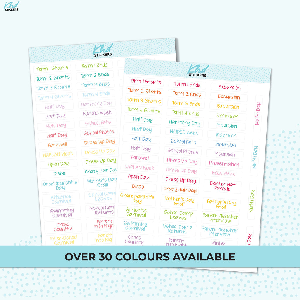 School Events Stickers, Planner Stickers, Removable